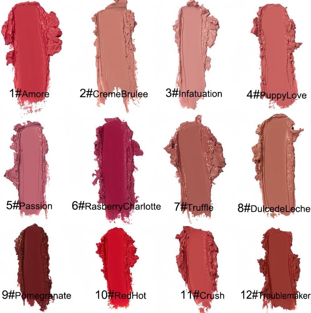 12 Colors Cream Texture Lipstick,Waterproof Lipstick Creamy Lip Gloss,Non-Stick to Cup Non-Fading Long Lasting Moisturizing Velvet Liquid Lipstick /1390 image number 4