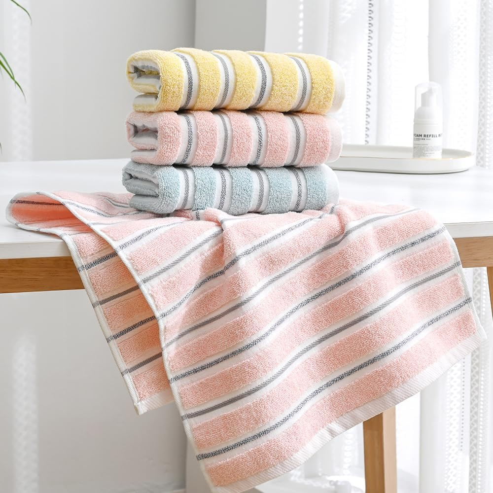 Yiluomo Yellow Hand Towel Set of 2 Ribbed Striped Pattern 100% Cotton Soft Absorbent Decorative Hand Towel for Bathroom 13 X 29 Inch - Pink image number 7