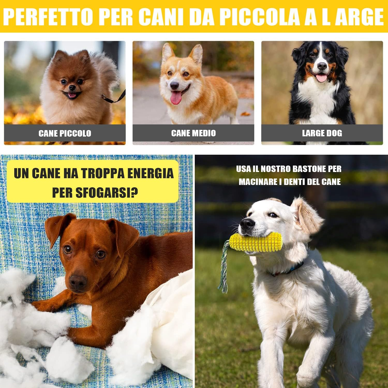 Esshogo Puppy Interactive Corn Toy with Toothbrush and Clean Teeth Dog Toys Interactive Chew Toy with Corn Sticks for Small Medium Large Dogs