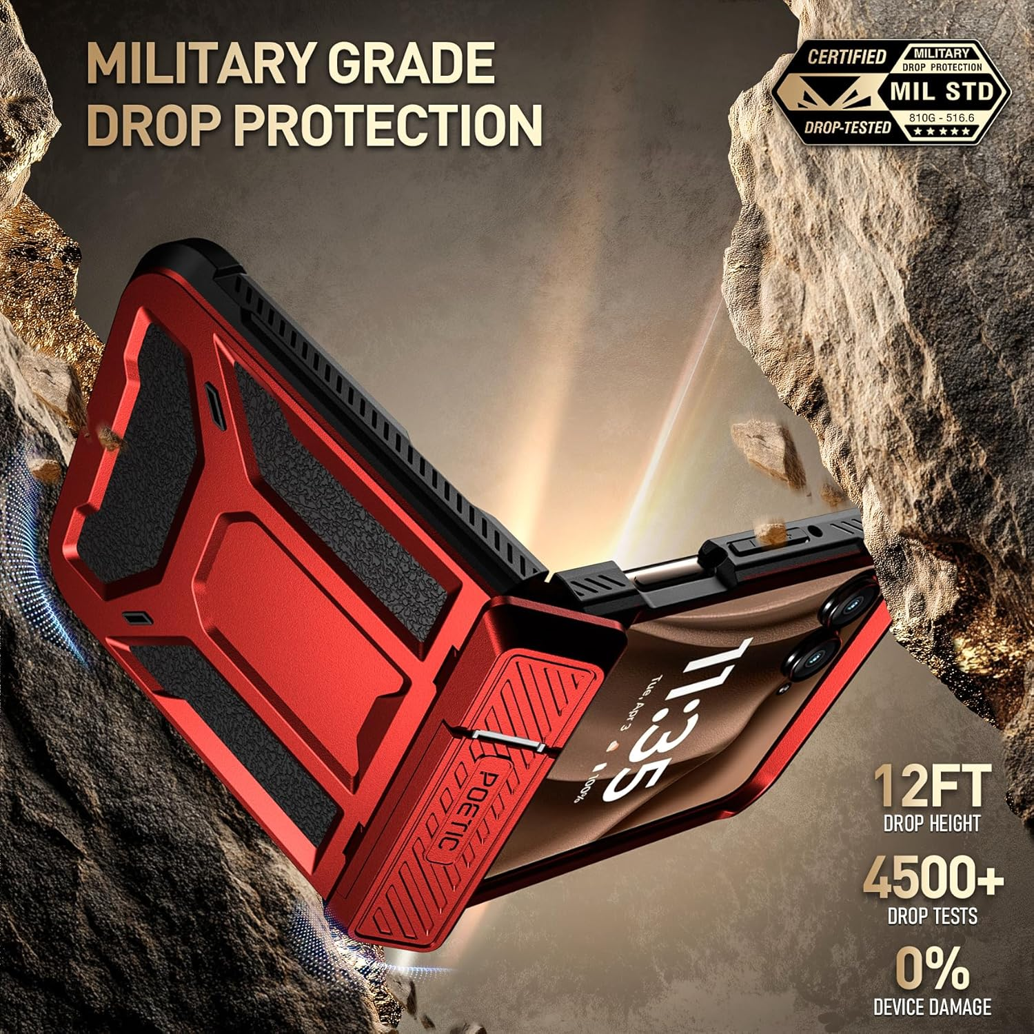 Poetic Spartan Case for Motorola Moto Razr + plus 2024/Moto Razr+ plus 2025, [Kickstand][Hinge Protection], Full-Body Rugged Shockproof Protective Cover with Kickstand, Metallic Red - Metallic Gun Metal image number 7