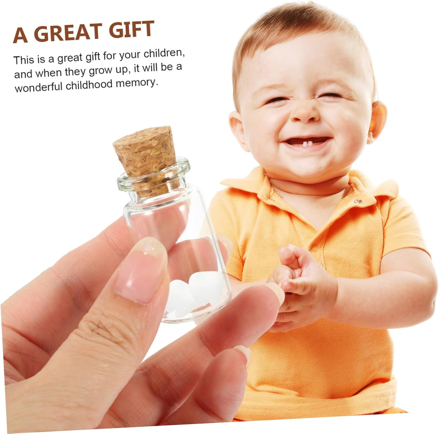 Baby Fetal Hair Box and Kids Teeth Keepsake Organizer Set 3 Glass Bottles Sticker Newborn Tooth Storage Holder for Baby Hair and Random Style image number 4