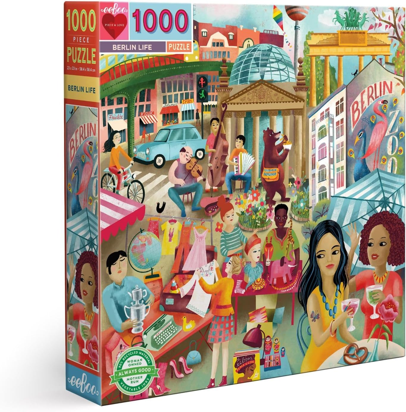 Eeboo PZTBRL Life 1000 Piece Jigsaw Puzzle Made from Recycled Cardboard for Adults, Travel the City of Berlin, Multicolored image number 2