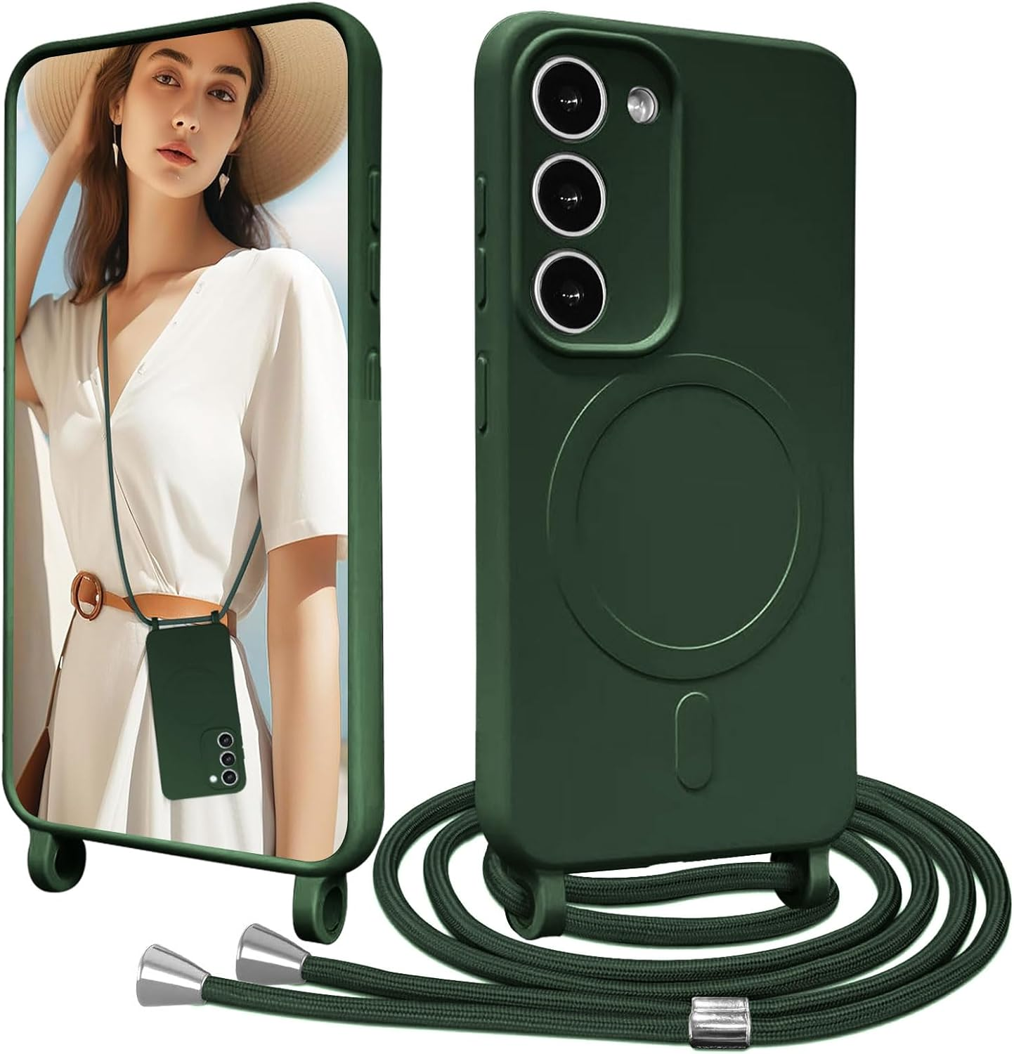 Galful Mobile Phone Lanyard Mobile Phone Case for Samsung Galaxy S24 Ultra Magnetic Case with Strap, Camera Protection, Protective Case, Removable, Adjustable Cord for Hanging, Silicone Case