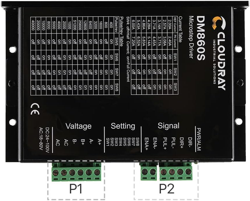 Cloudray 2-Phase Stepper Driver DM860S Supply Voltage 18-80VAC & 24-100VDC Output 2.4-7.2A Current