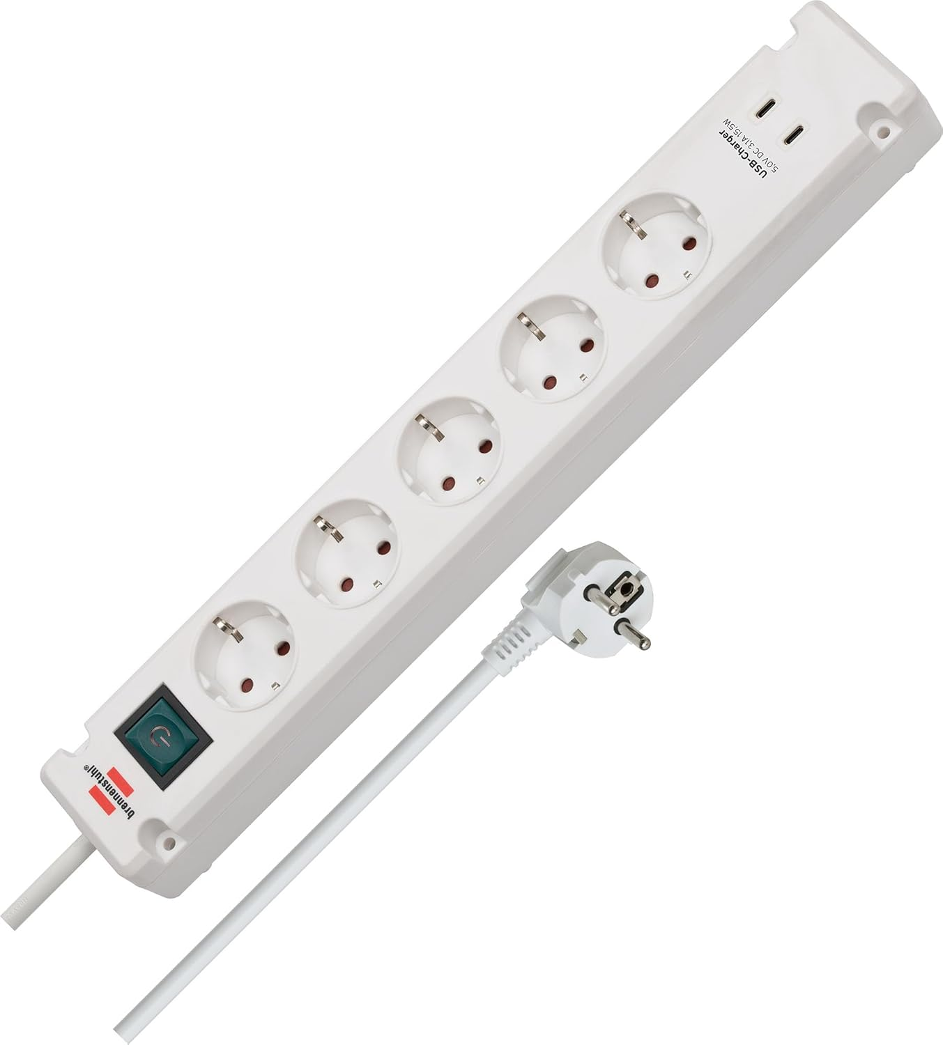 Brennenstuhl Bremounta 5-Way Power Strip with USB Charging Function (Multiple Socket with 90 Degree Sockets, Power Strip with Switch, Mounting Option and 3 M Cable) Black