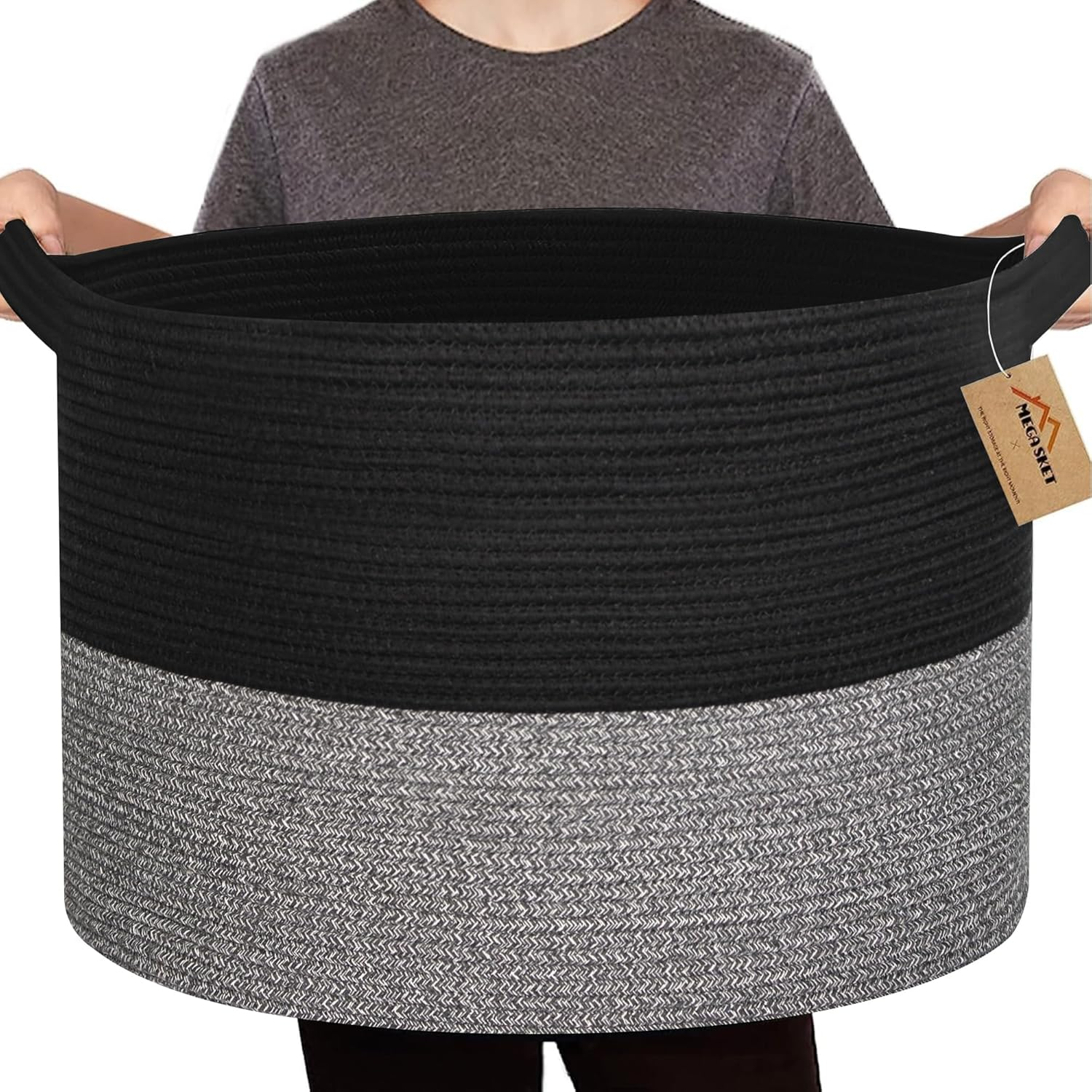 MEGASKET Extra Large Green Storage Baskets, 22" X 22" X 14" Kids Toy Baskets Storage, XXXL Dog Toy Bin Basket, Nursery Baby Toy Organizer Box, Soft Cotton Rope Woven Basket, Blanket Basket Living Room