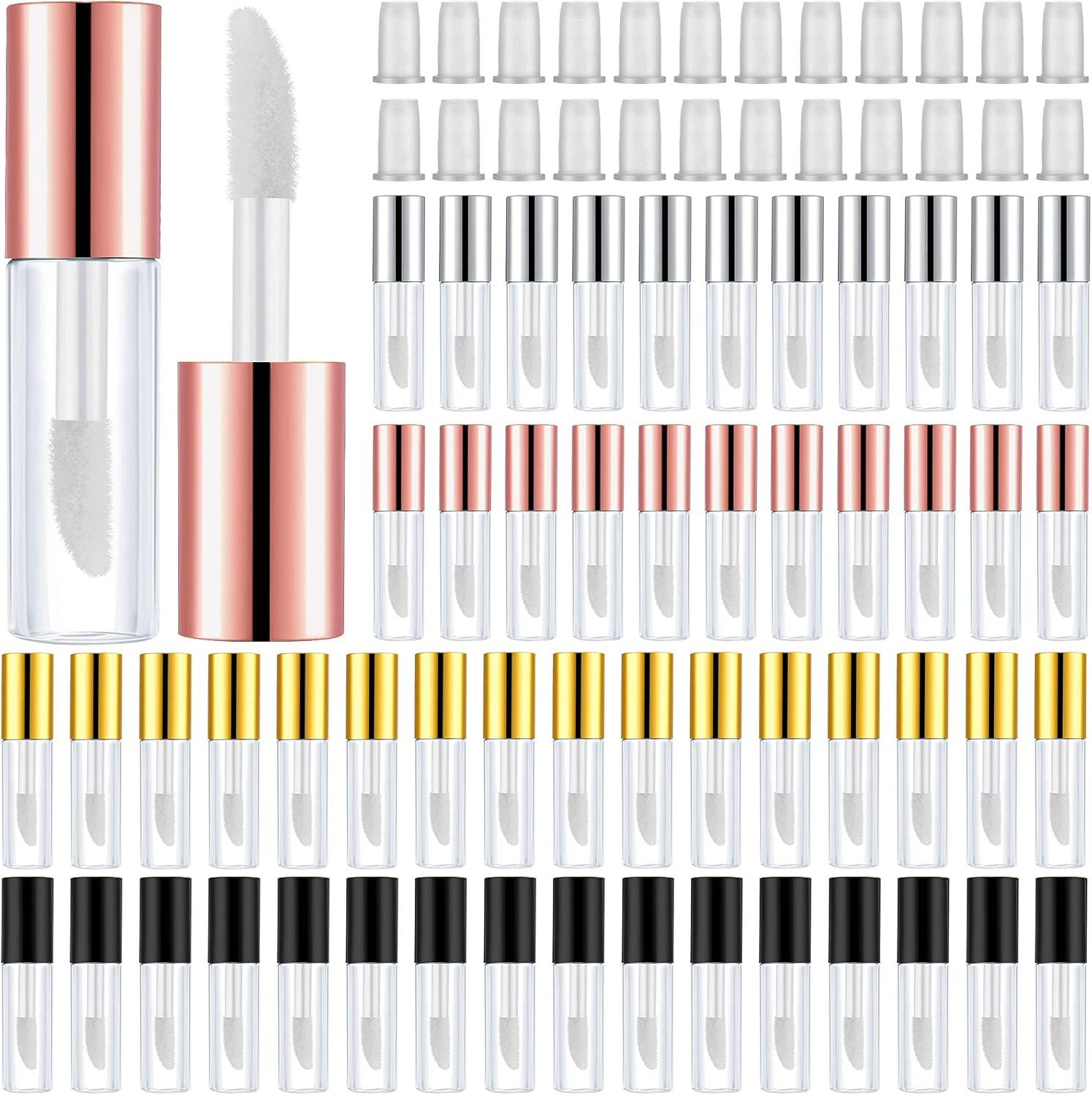 Patelai 100 Pieces Clear Mini Lip Gloss Tube Refillable Empty Lip Balm Gloss Containers Bottles Transparent Mini Lipstick Containers for Women DIY Makeup, Black, 100 Count (Pack of 1)