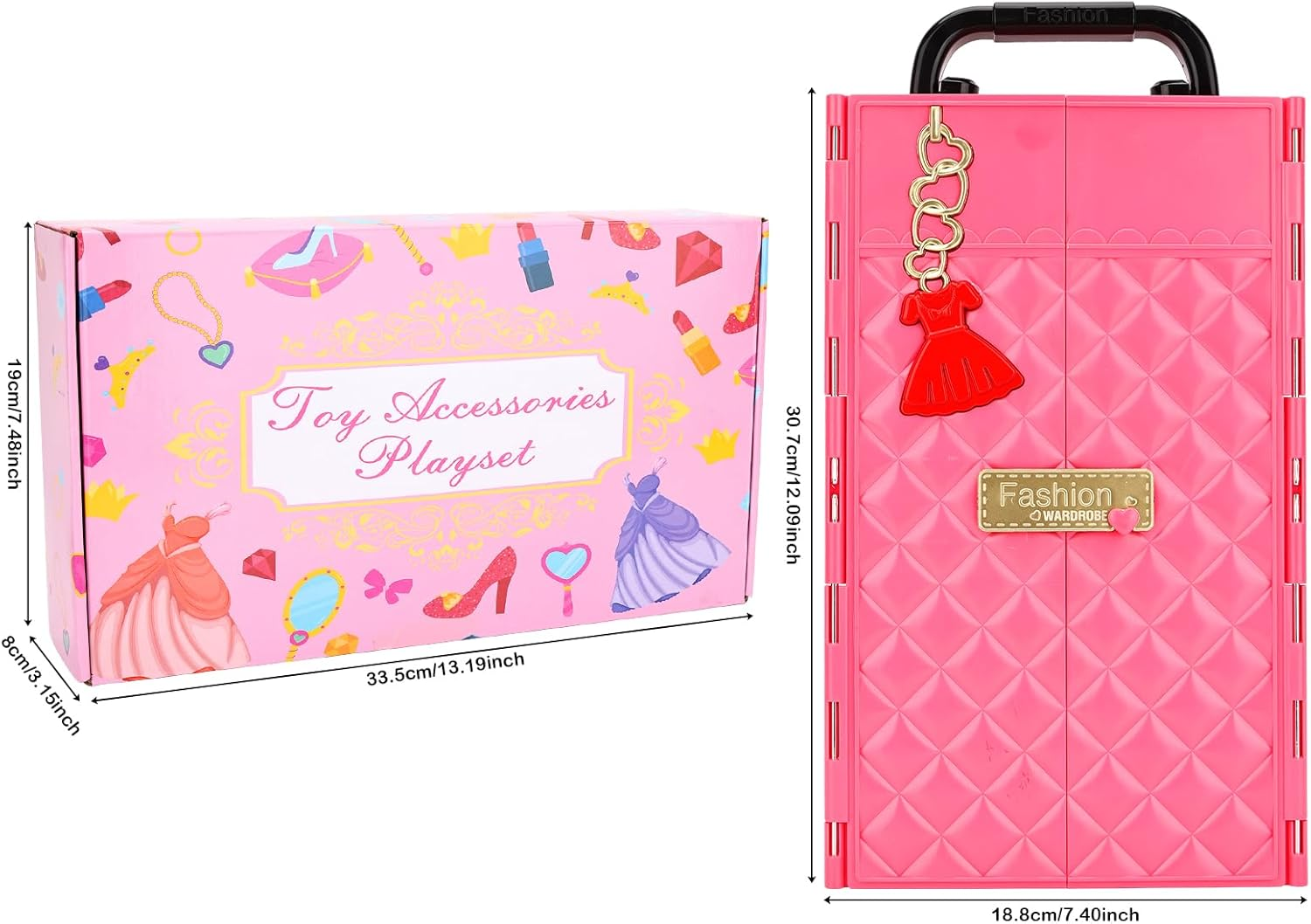 Barwa 127 Accessories for 11.5 Inch 28 - 30 CM Girl Doll: 1 Fashion Closet Wardrobe + 1 Shoe Rack + 14 Dresses Clothes + 10 Pcs Shoes + 101 Accessories image number 4