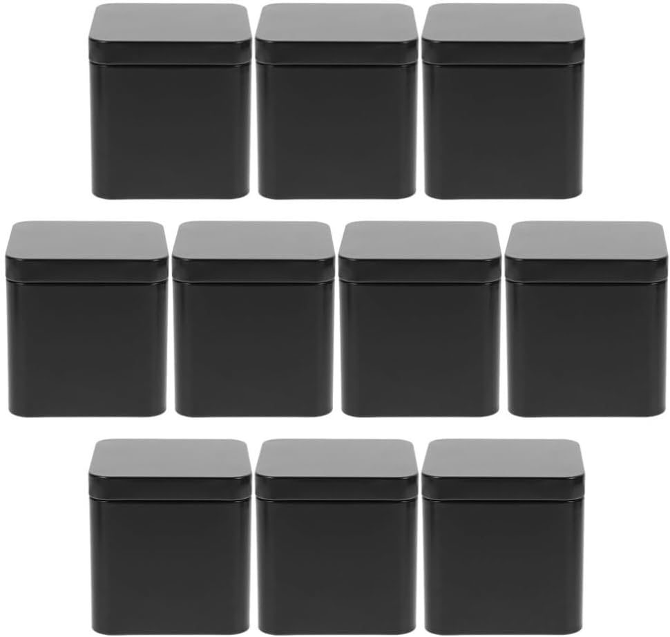 Luxshiny 10Pcs Black Square Metal Tin Containers for Storage, Portable Airtight Tea Canisters for Loose Leaf Tea, Multi-Purpose Small Storage Boxes for Candy, Medicine, and Accessories image number 1