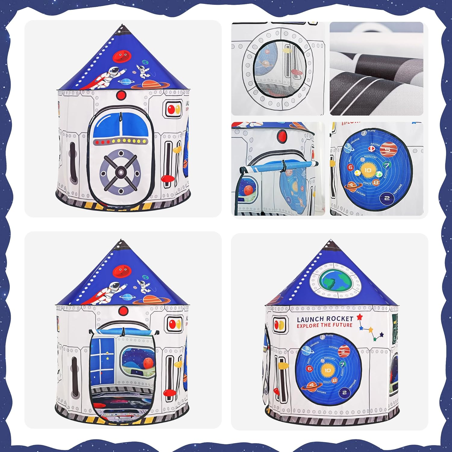 Rockets Kids Play Tent for Indoor Outdoor Astronauts Spaceship Play Tent Kids Playhouse Pop up Tent Baby House Rocket Planets Space Castle Playhouse for Boys & Girls Birthday Gift image number 4