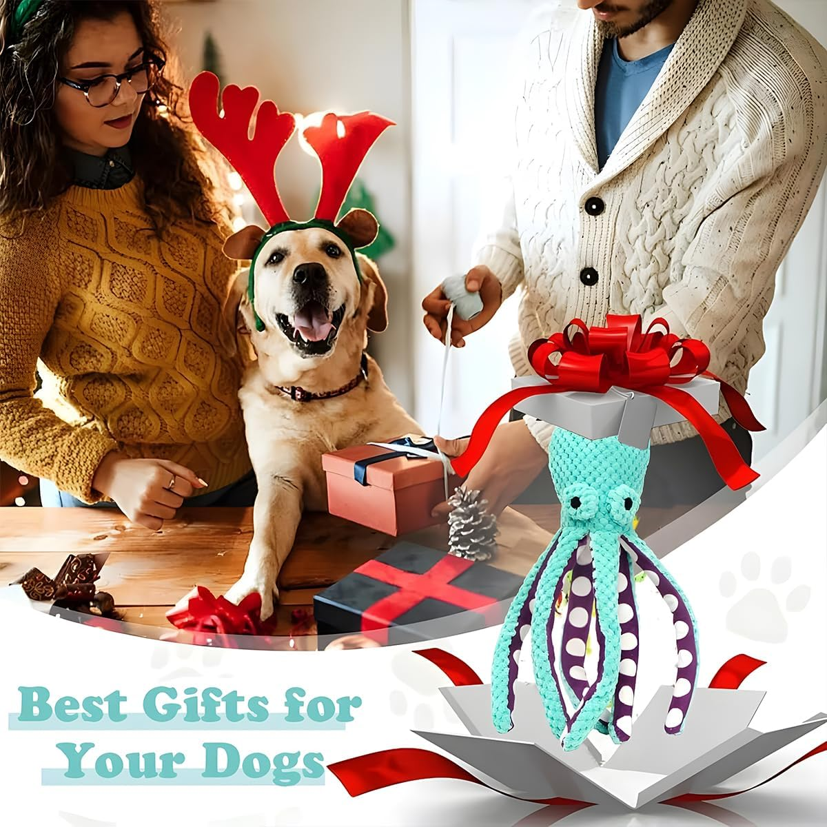 JZS Squeaky Dog Toys, Durable Large Octopus Chew Toys for Dogs Interactive Squeaky Plush Toys for Small, Medium, Large Dogs Green image number 3