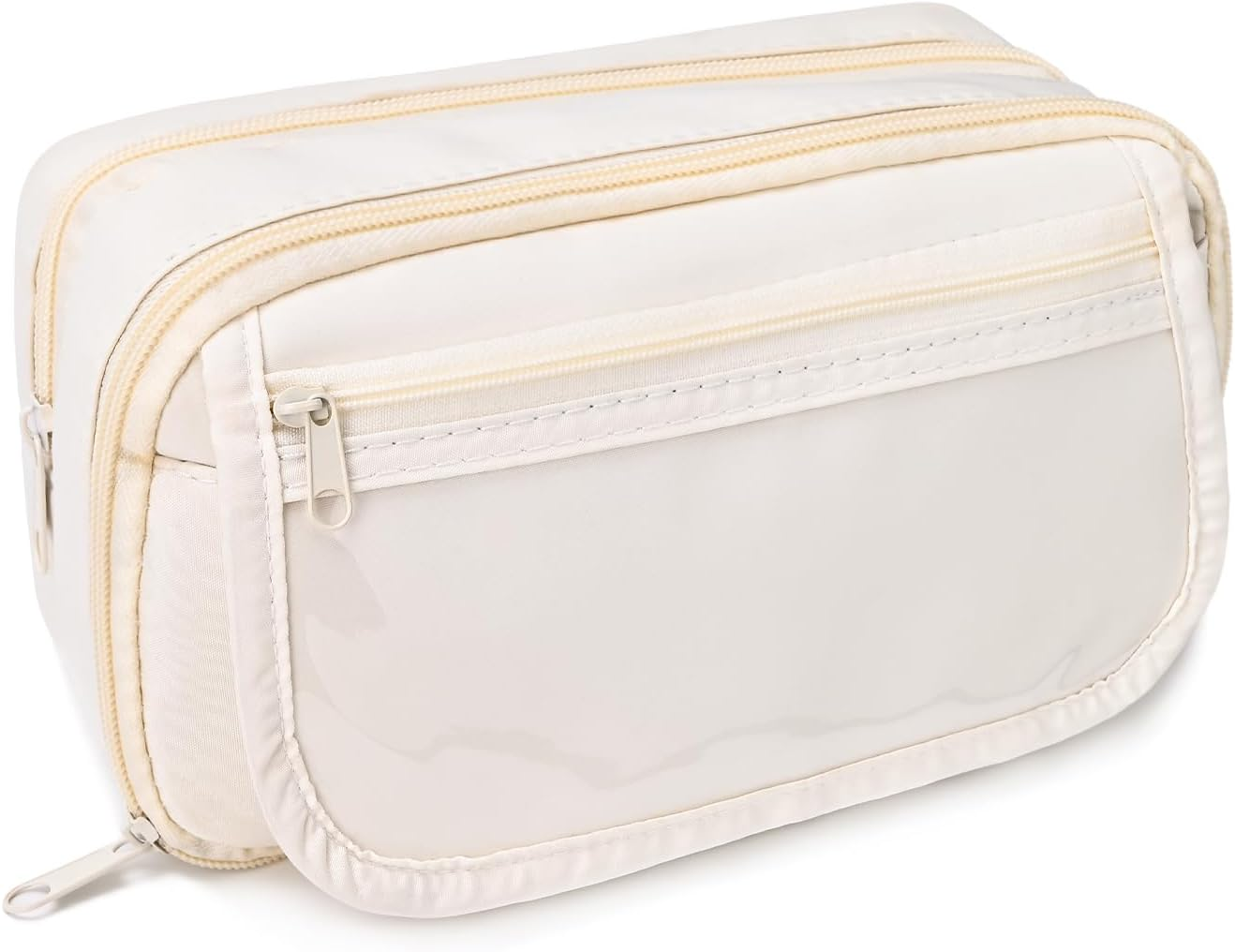 BAYTORY Large Capacity Pencil Case, Aesthetic Back to School Pencil Cases with 4 Compartments, Canvas Pencil Case for Makeup Bag and Stationery Organizer (Beige)