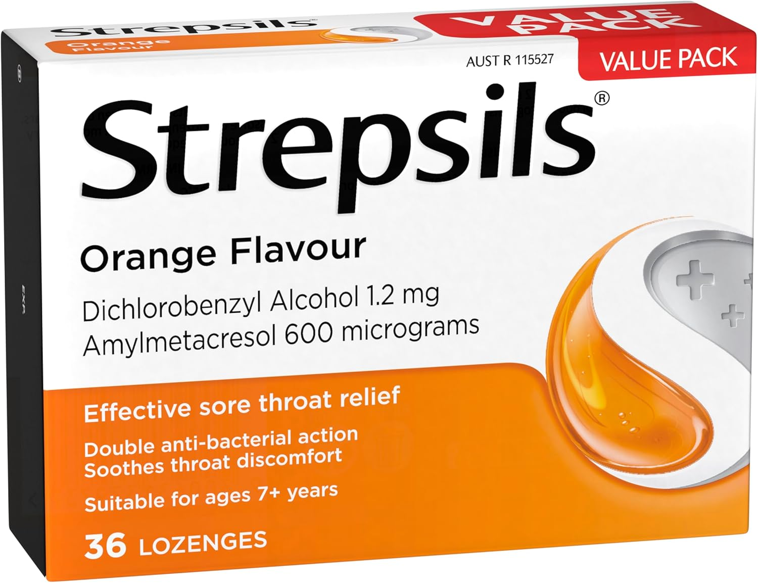 Strepsils Double Antibacterial Soothing Sore Throat Lozenges, Orange, 36 Pack image number 2