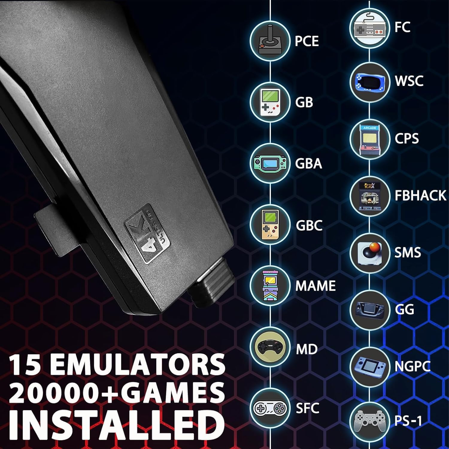 Upgrade Wireless Retro Game Console Stick, Zerostory Retro Video Game Console Stick Built in 20000+ Games with 15 Emulators, 4K HDMI Output with 2 2.4G Wireless Controllers (64GB Memory Card)