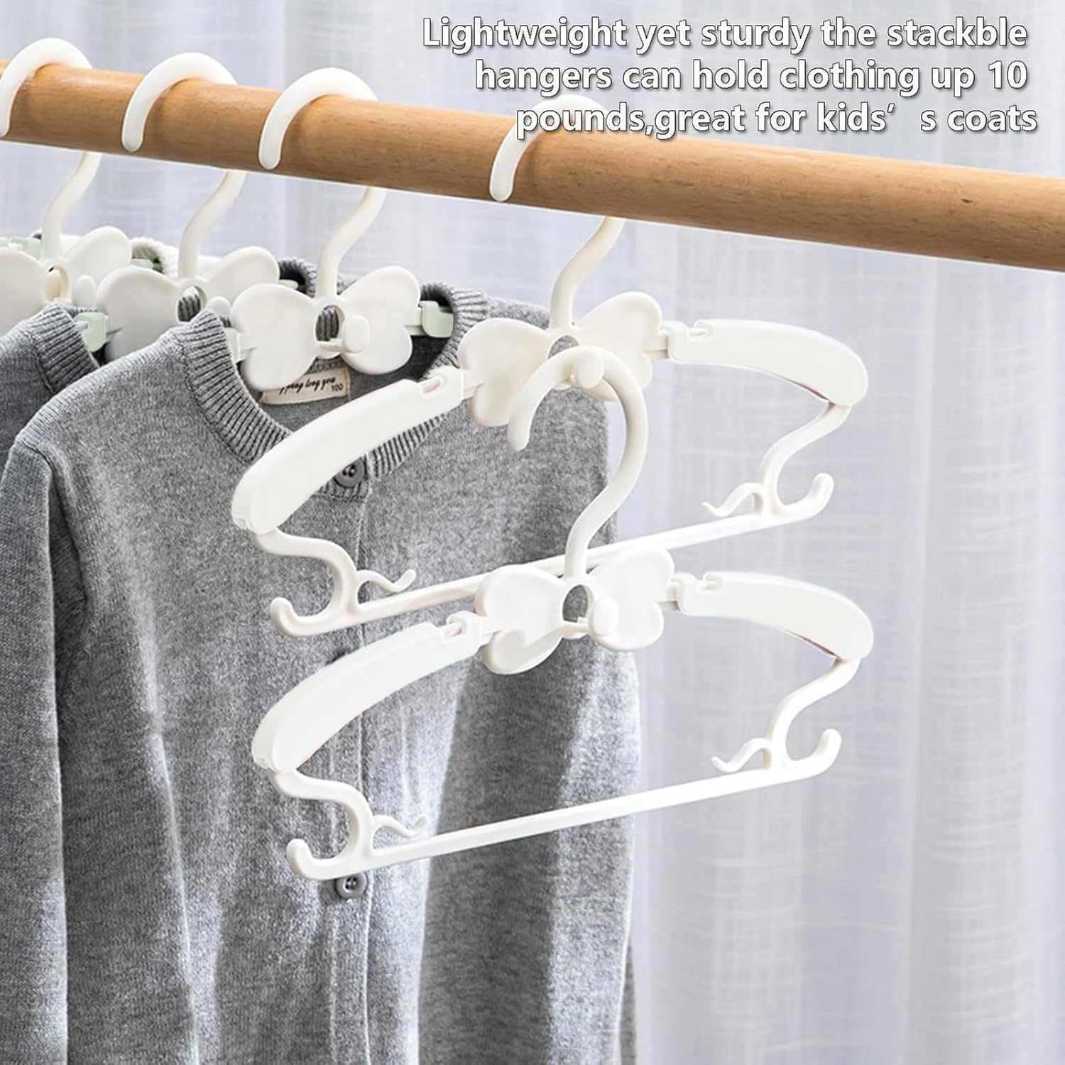 Baby Hangers for Closet 20Pcs, White Kids Coat Hangers Plastic, 28-36Cm Adjustable Toddler Hangers with Bow Hook, Non-Slip Childrens Hangers for Girl Boy Toddler Children Newborn Clothes image number 2