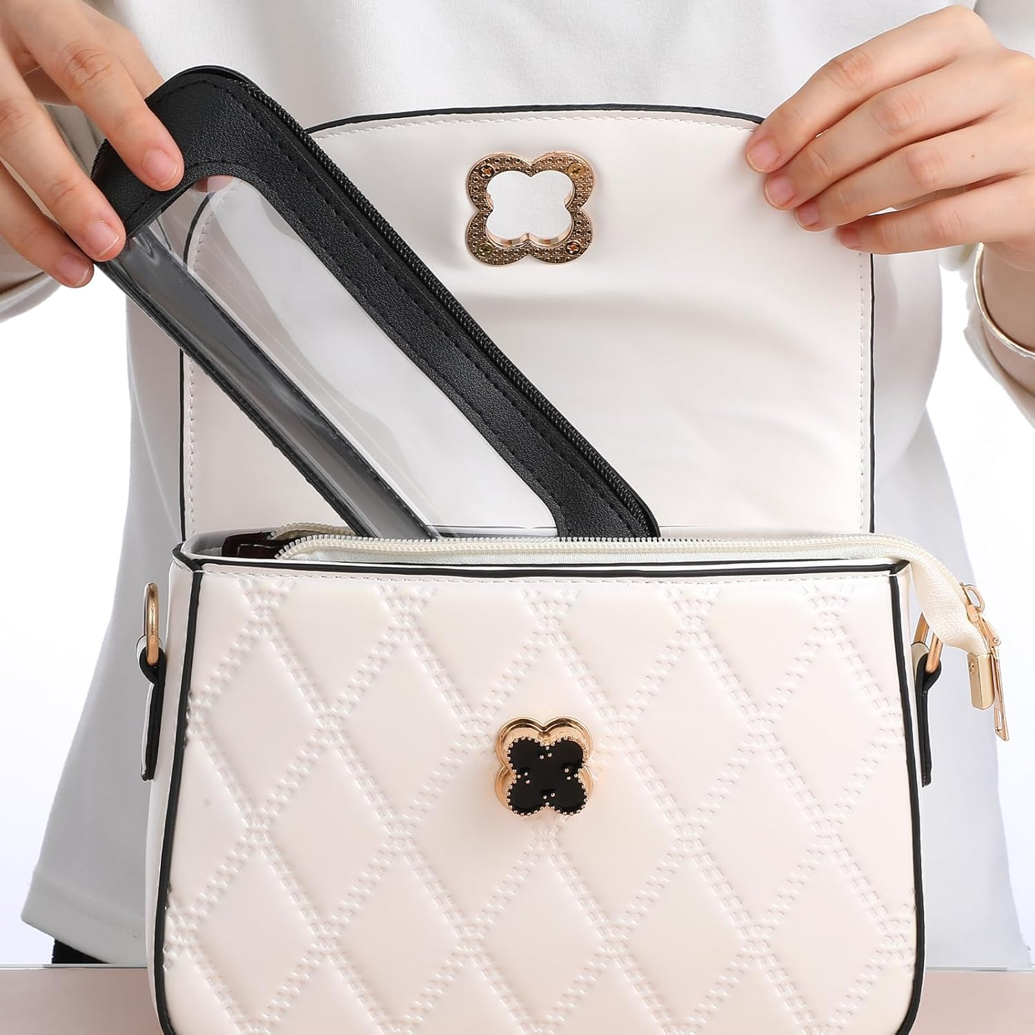 Clear Makeup Bag, Portable Transparent Cosmetic Organizer, PU Leather Makeup Brush Holder, Waterproof Travel Toiletry Pouch with Zipper for Women, Slim Makeup Case for Home, Office, Travel, Black image number 1