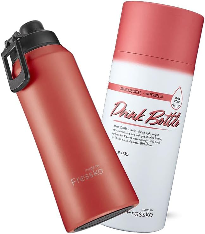 Made by Fressko | Core Wide Mouth Insulated Stainless Steel Water Bottle- Watermelon | with Sip Lid | 34Oz 1L |Bpa-Free | Leak Proof Lid image number 1