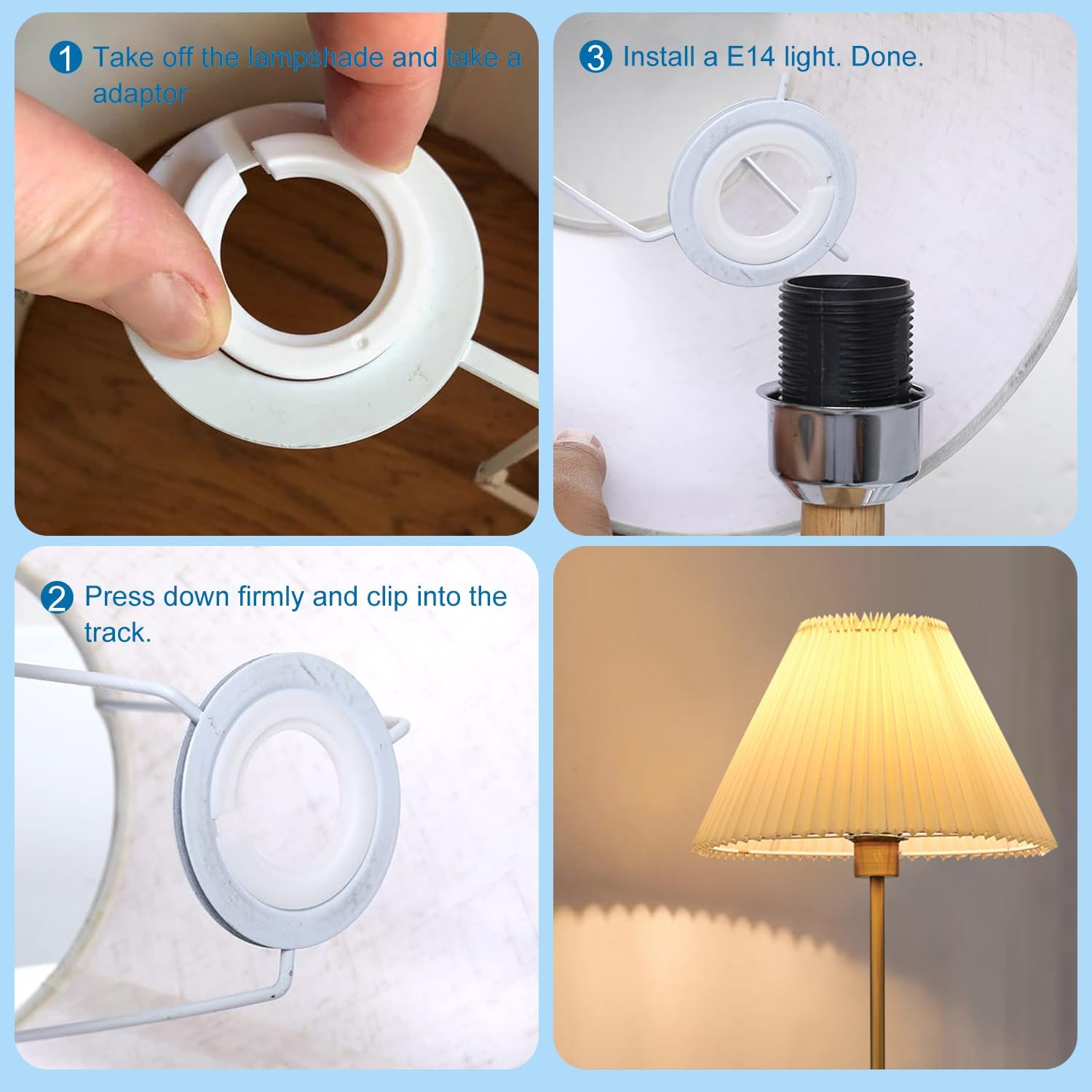 DOETYD 8 Pack E27 to E14 Lampshade Reducing Ring, White Plastic Reducing Ring, Lampshade Reducing Ring, Converter Washer, Convertible Lamp Holder from 42Mm to 29Mm image number 1