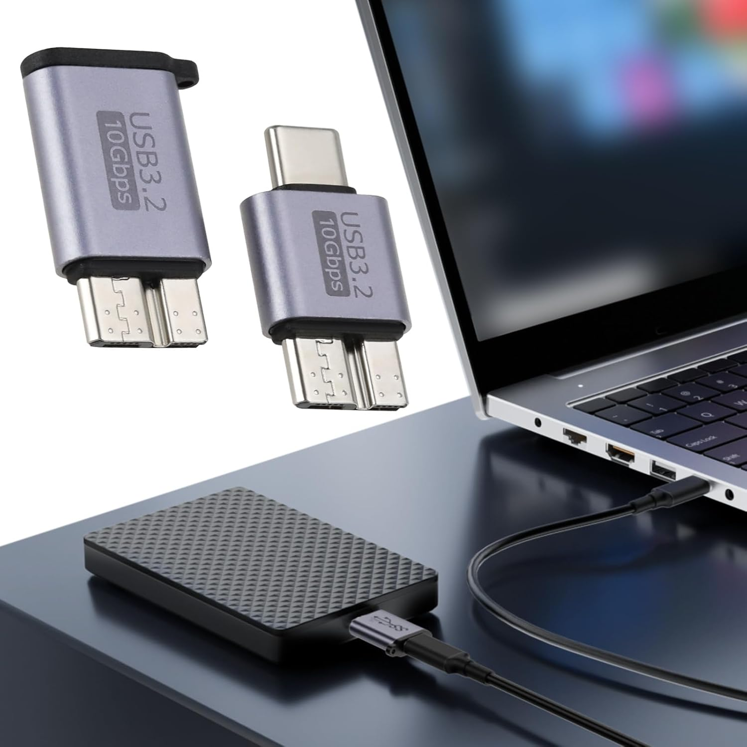 2Pcs USB C Male/Female to USB Micro B Male Hard Drive Converter 10Gbps USB 3.2 Adapter Compatible with Toshiba Compatible with Seagate image number 1