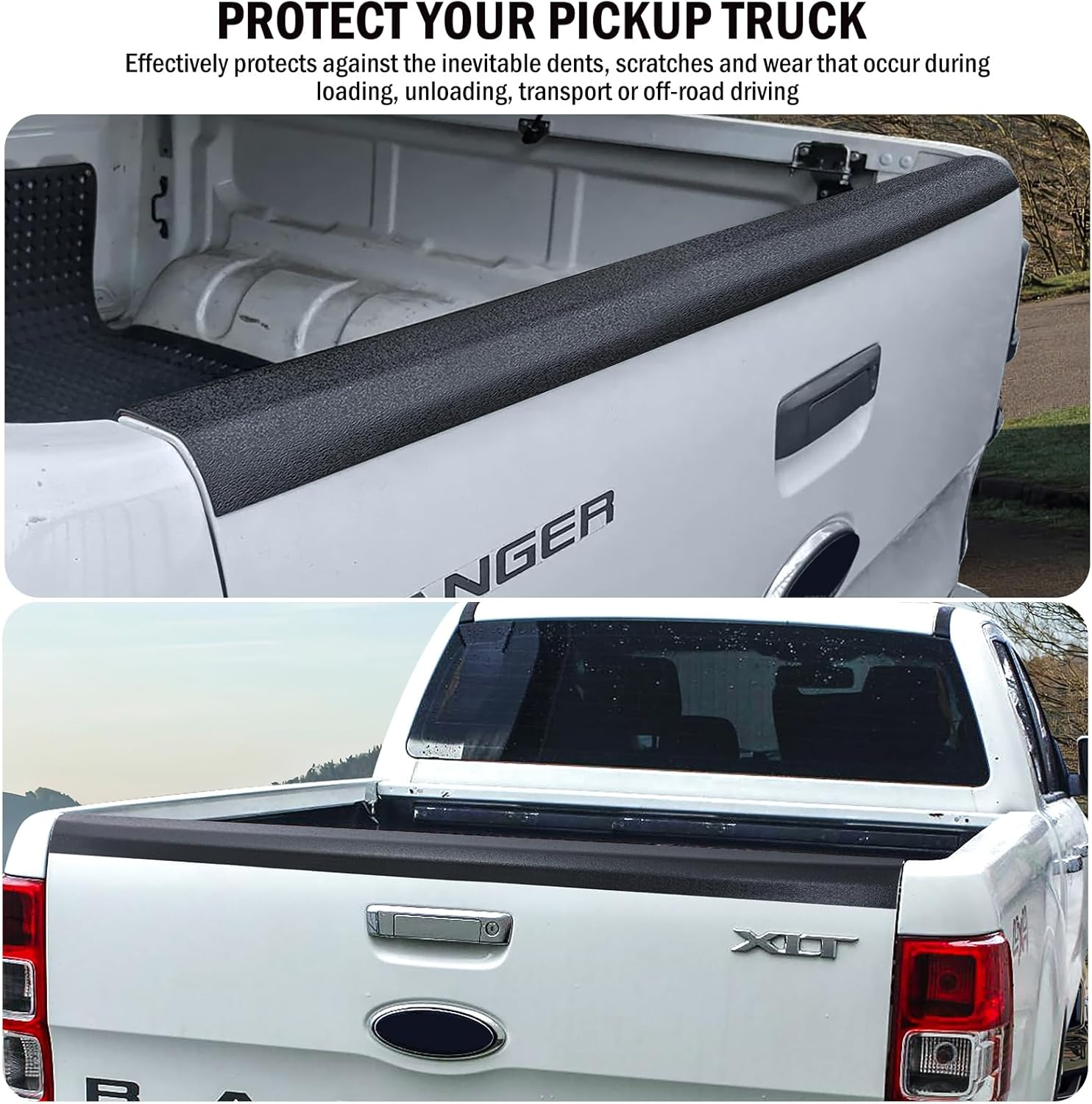 Tailgate Protector for Ford Ranger Accessories PX1 PX2 PX3 2011-2022, Tailgate Cover Rail Guard Cap Trim Textured Matte Black, Car Exterior image number 3