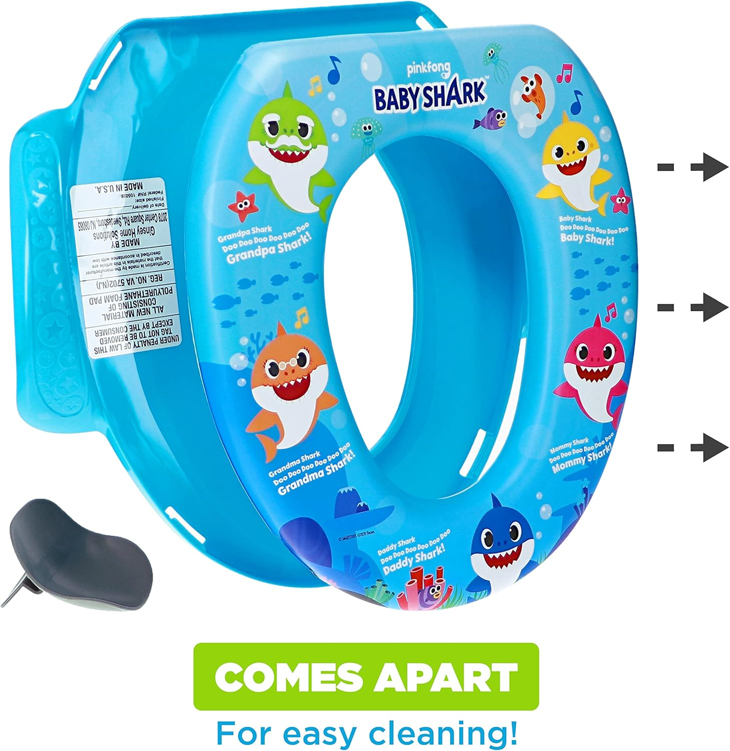 Pinkfong Baby Shark 2 Piece Essential Potty Training Set - Soft Toddler Toilet Seat, Step Stool image number 5