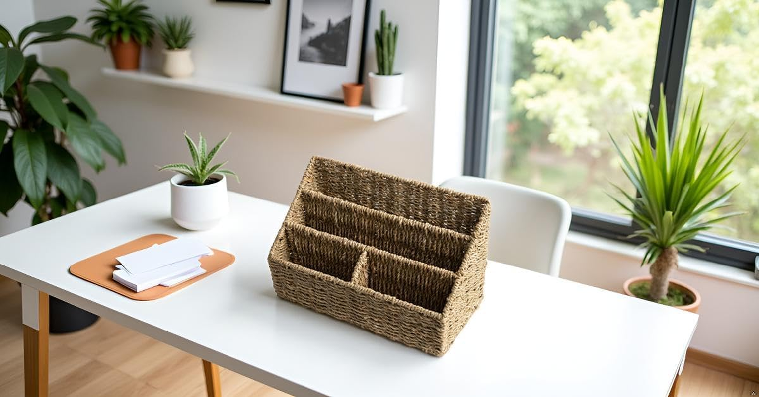 KOLWOVEN Magazine Display Holder- Mail Organizer Countertop- Mail Holder L Bill Sorter Organizer for Desk and Home Boho Rack Storage Organizer image number 3