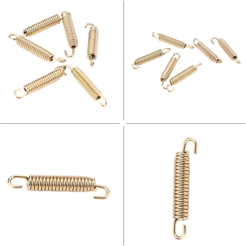 Qiilu 6Pcs 63Mm Stainless Exhaust Springs Universal Muffler Exhaust Pipe Springs Hooks for Motorcycle Motorbike Gold - Gold image number 2