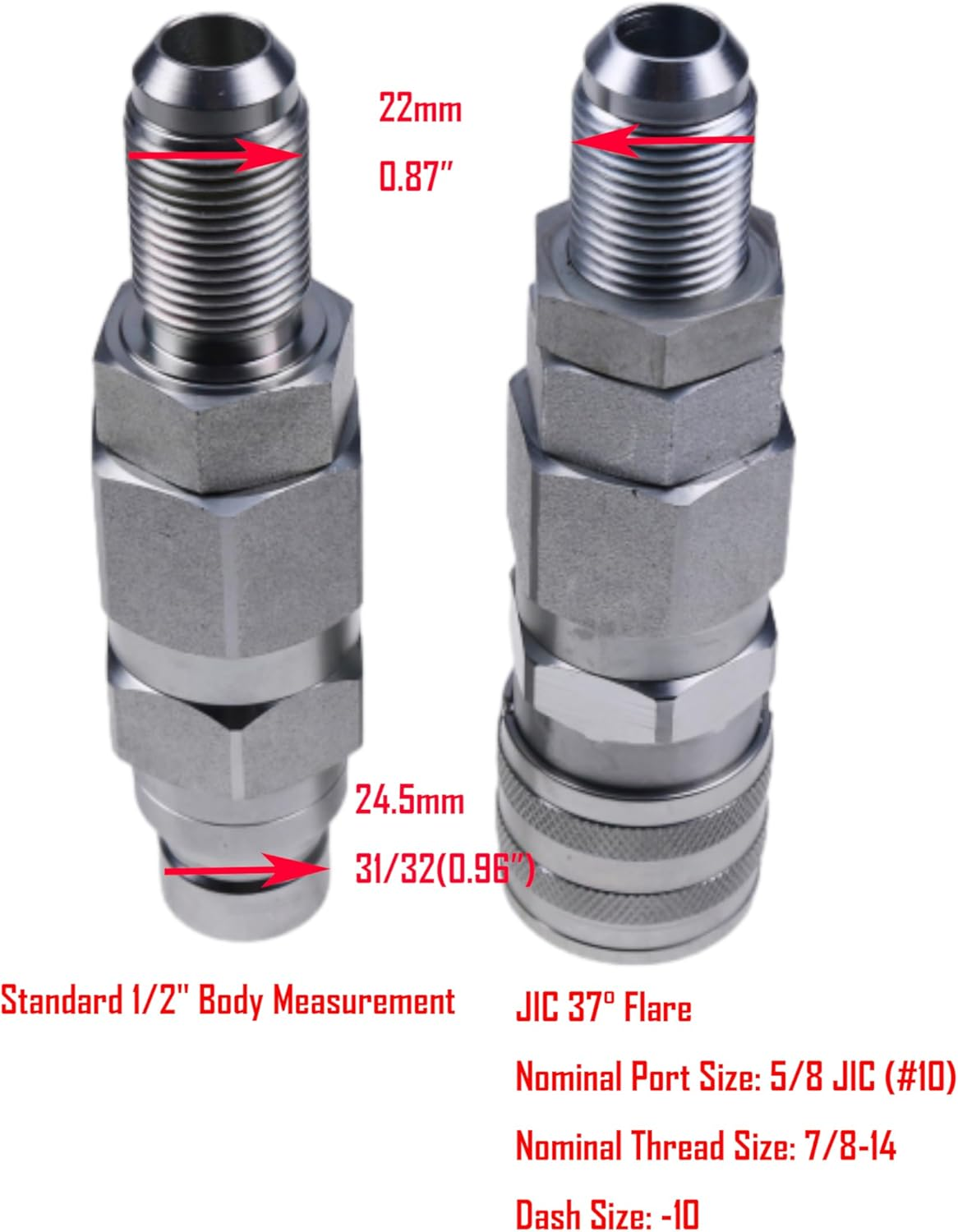 Fridayparts #10 JIC Thread 1/2" Flat Face Hydraulic Quick Connect Coupler Set Compatible for Bobcat New Holland Case GEHL