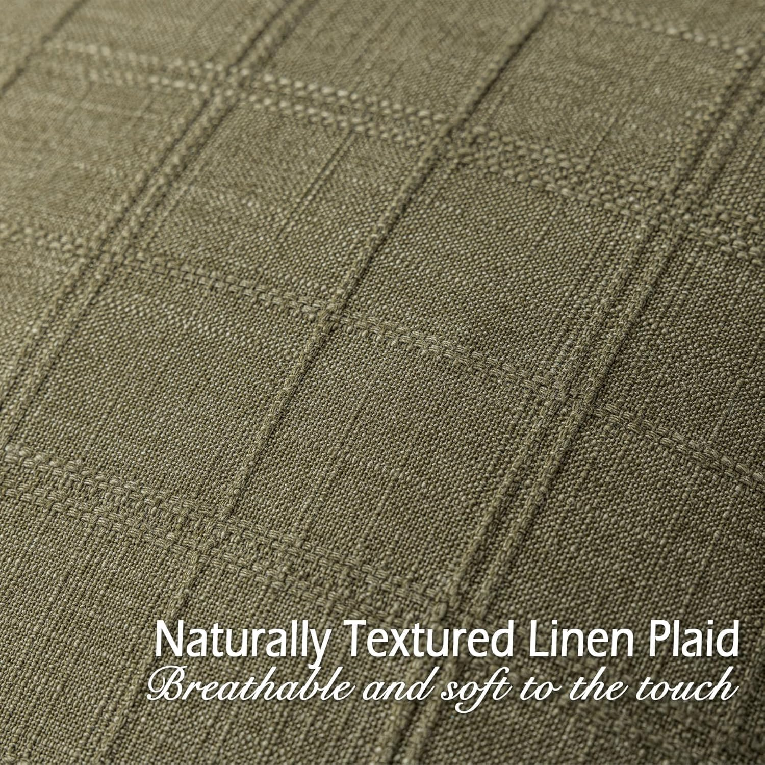 Linen Throw Pillow Covers 20X20 Inch Set of 2, Olive Green Moss Green Vintage Plaid, Neutral Rustic Boho Farmhouse Decor for Couch Bedroom Living Room, Christmas & Modern Style image number 6