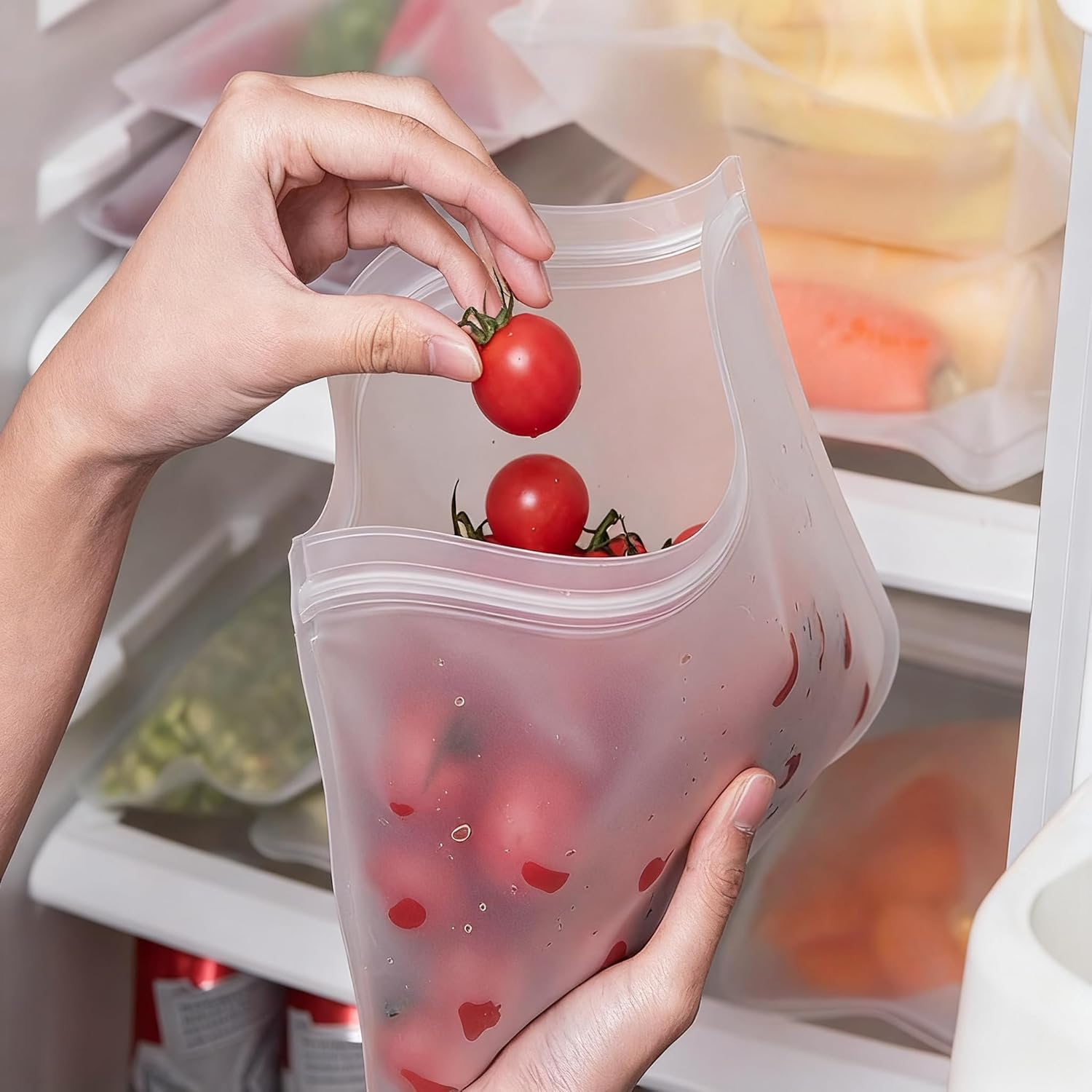 10-Pack Reusable PEVA Food Storage Bags - Leakproof Bpa-Free Freezer Bags for Meal Prep, Veggies, Sandwich& Snacks | Extra Thick Zipper Seal, Dishwasher Safe& Fridge Organization image number 3