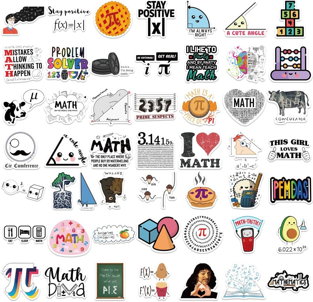 50 Packs Math Stickers Water Bottles Laptop Phone Computer Guitar Skateboard Hydroflasks Science Vinyl Sticker Waterproof Aesthetic Trendy Decals for Kids Teens Girls Adults image number 5