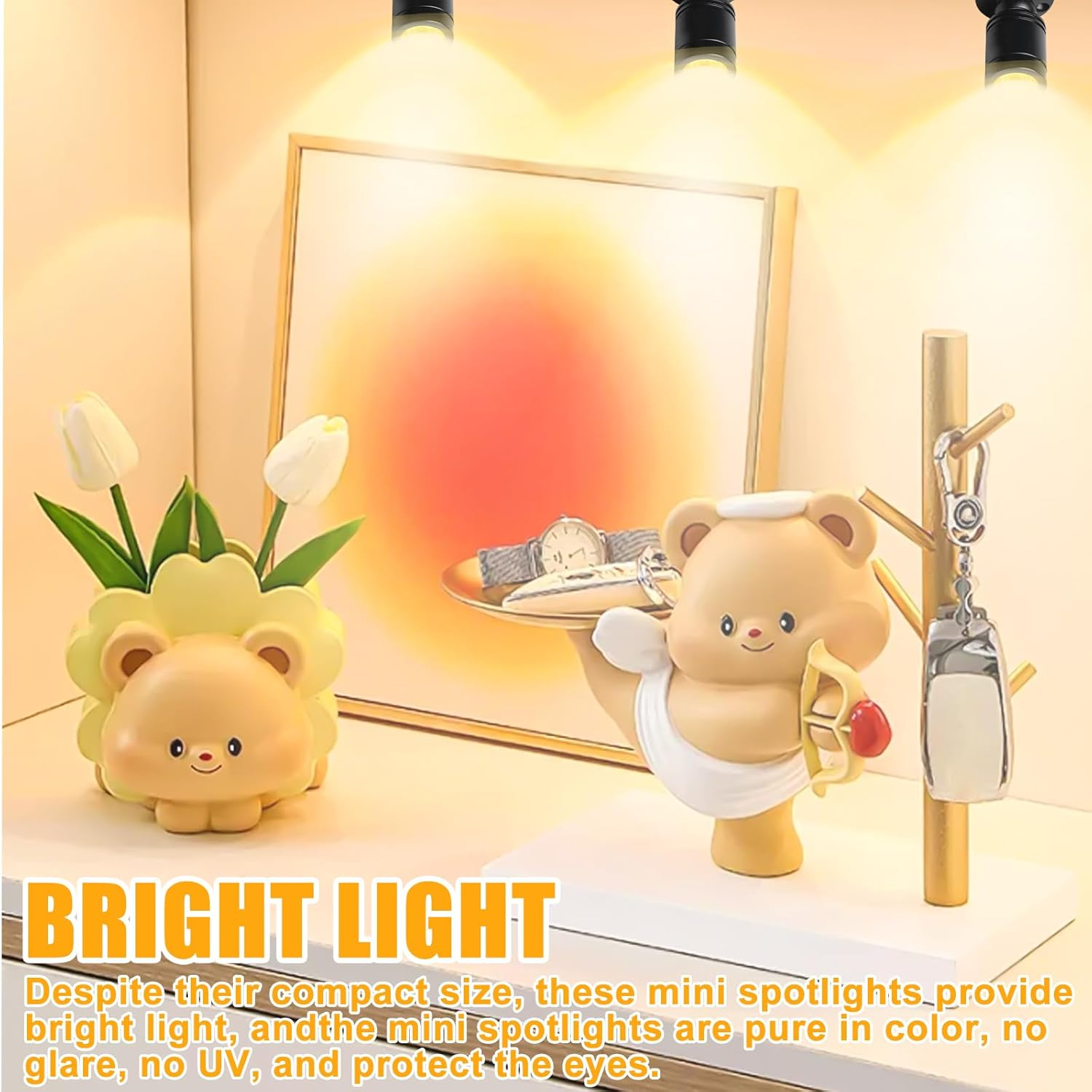 Aicharynic Pack of 4 Mini Spot Light, Mini Spotlight Dimmable Small Accent Light Set Warm White 3000 K, USB 5 V Spot Spotlight, 360&deg; Rotating Spot Spotlight for Showcases, Cabinets & Decoration image number 5