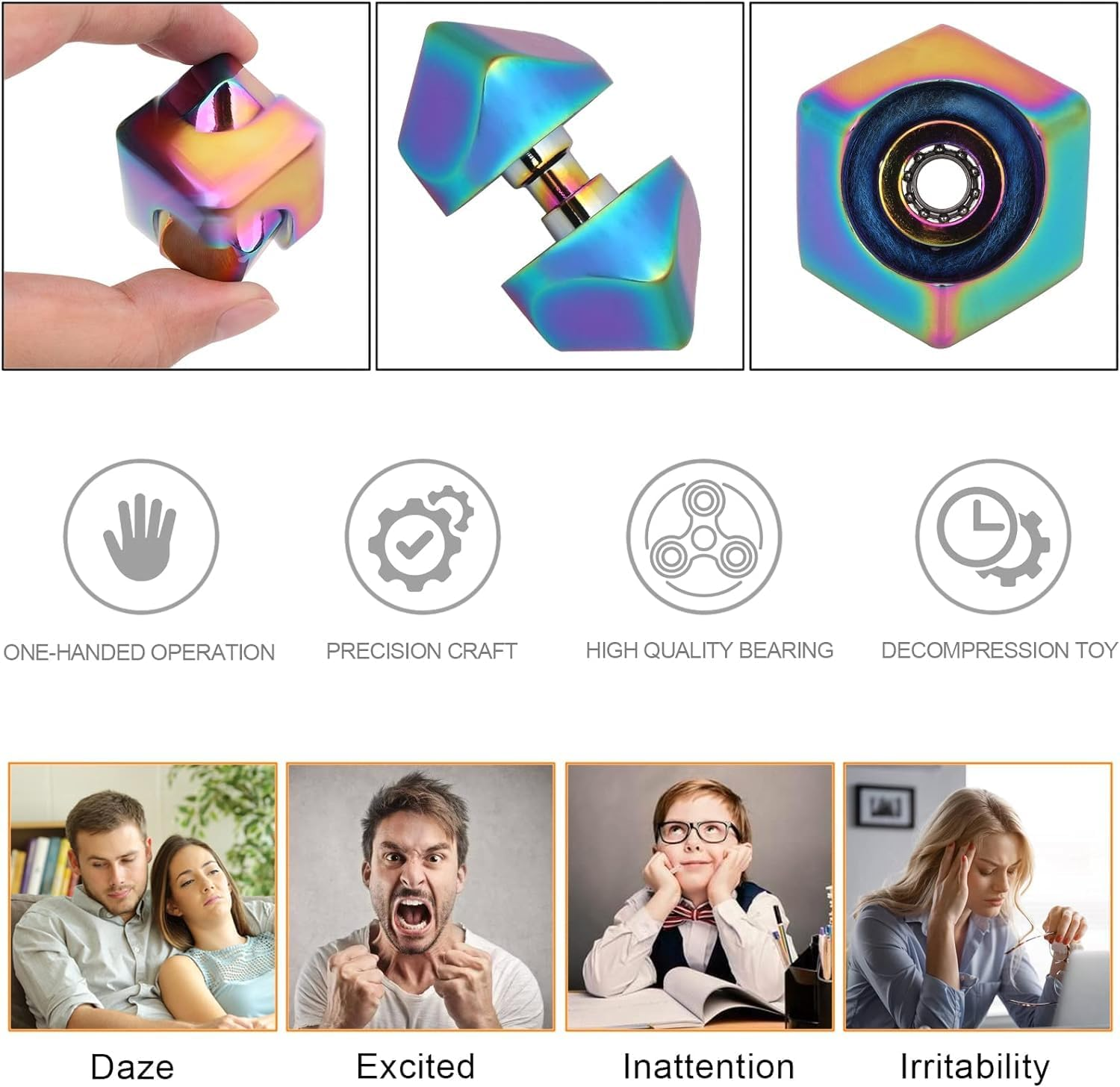 Bubble Buddy Fidget Cube Spinner Toys 4 in 1 Fidget Toys | Anti-Anxiety Toys, ADHD Toys, Autism Sensory Toys, Stress Relief Toys for Kids & Adults | Hand Spinner, Desk Toy, Pocket-Sized Fidget Gift image number 4