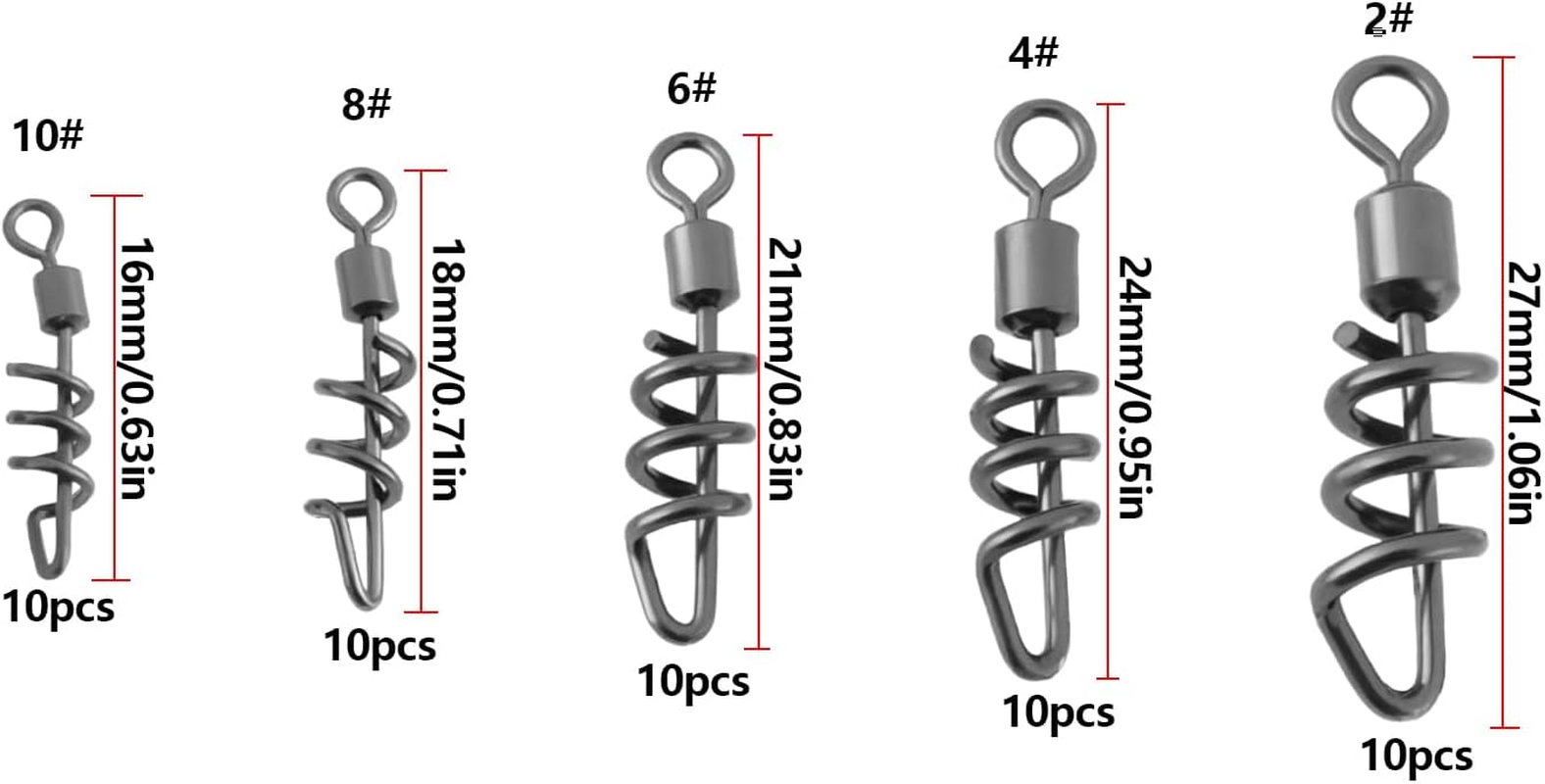 LT Easiyl 50Pcs Fishing Swivels with Corkscrew Snap Lure Jigs Connector for Saltwater Freshwater Fishing Tackle 2# 4# 6# 8# 10# image number 6