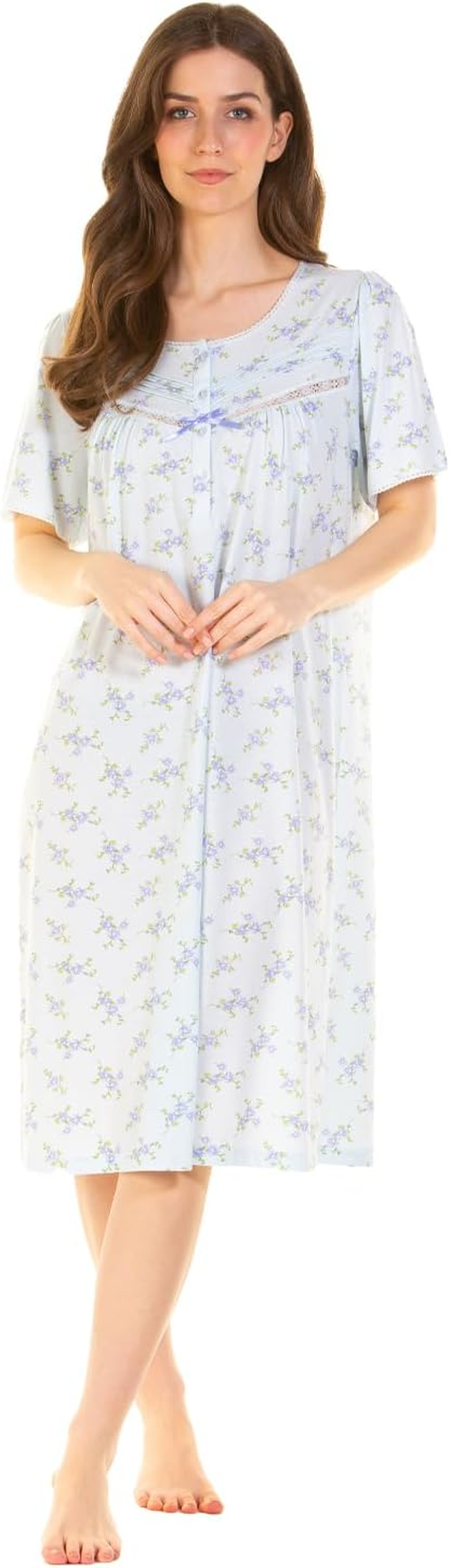 Ladies Cotton Rich Jersey Short Sleeve Floral Nightie Nightdress