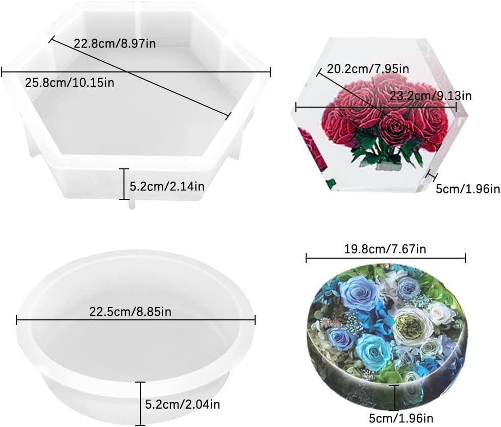 2 Pcs Large Resin Molds, Finegood Hexagon round Resin Molds Silicone Deep Silicone Molds for Epoxy Resin DIY Bookends Specimens Weeding Flower Preservation Resin Mold image number 2