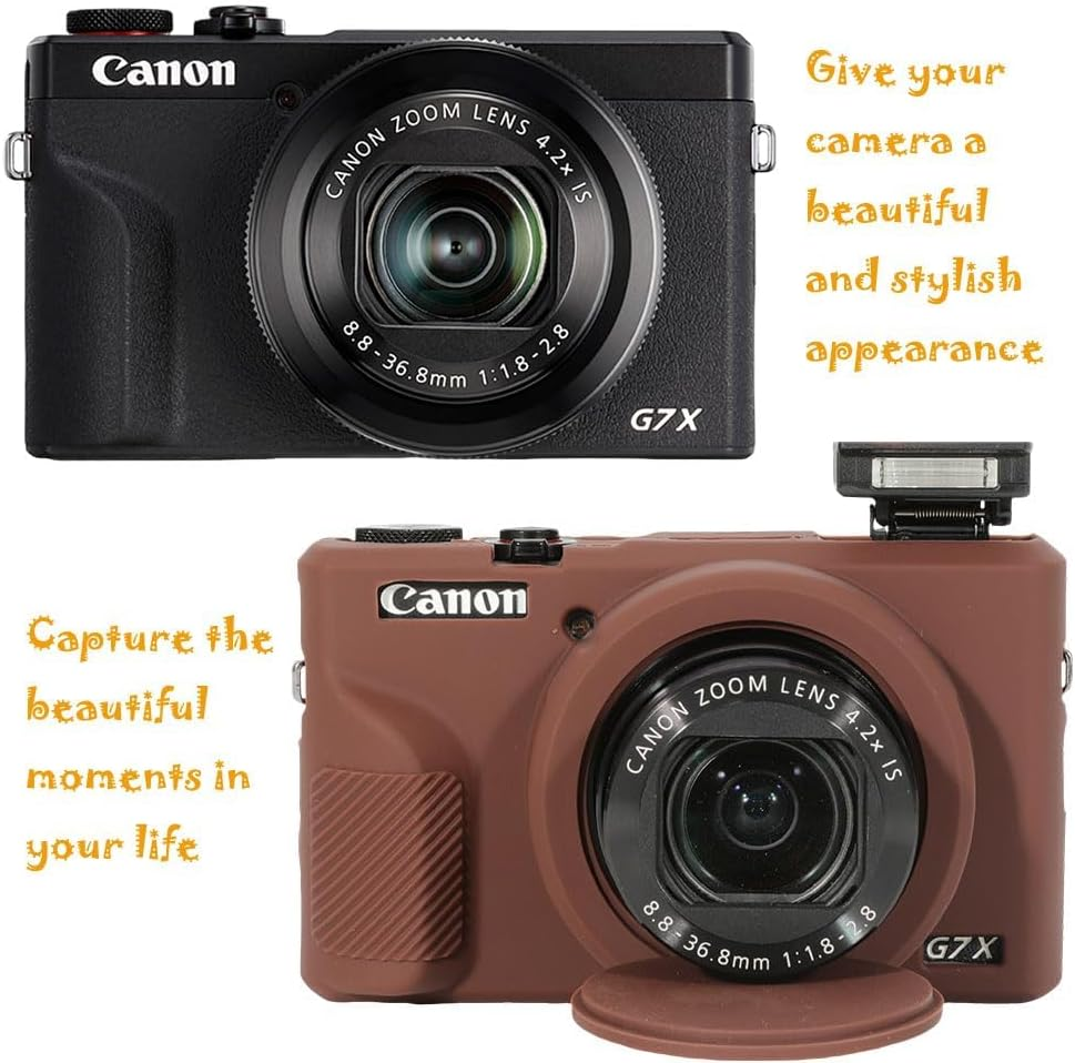Case for Canon Powershot G7X3 Digital Camera, G7XIII Camera Silicone Case, Anti-Scratch Slim Fit Soft Skin, G7X3 Accessories with Detachable Lens Cover (Coffee)