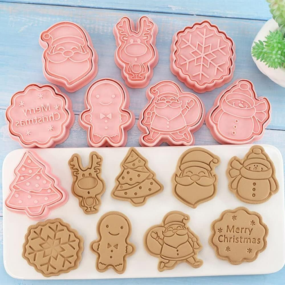 Christmas Cookie Cutters Set, Including 8Pcs Cookie Cutter, for Baking Cookies Set Kitchen Tools 3D Stamps Embossing Cutters (Christmas Day A) image number 6