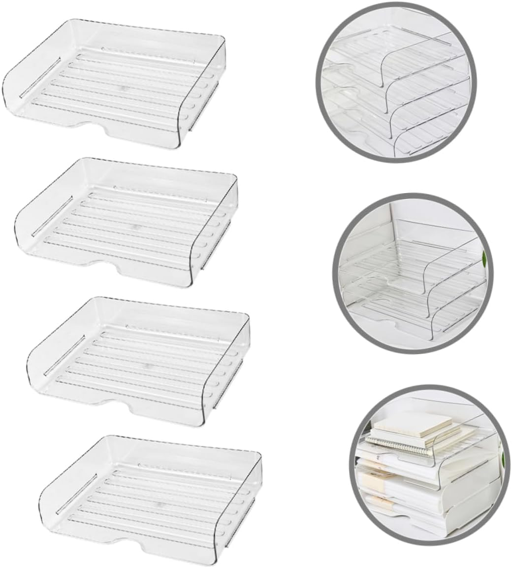 4Pcs Stackable Desk Organizer Storage Box Paper File Organizer Tray for Office Home image number 2