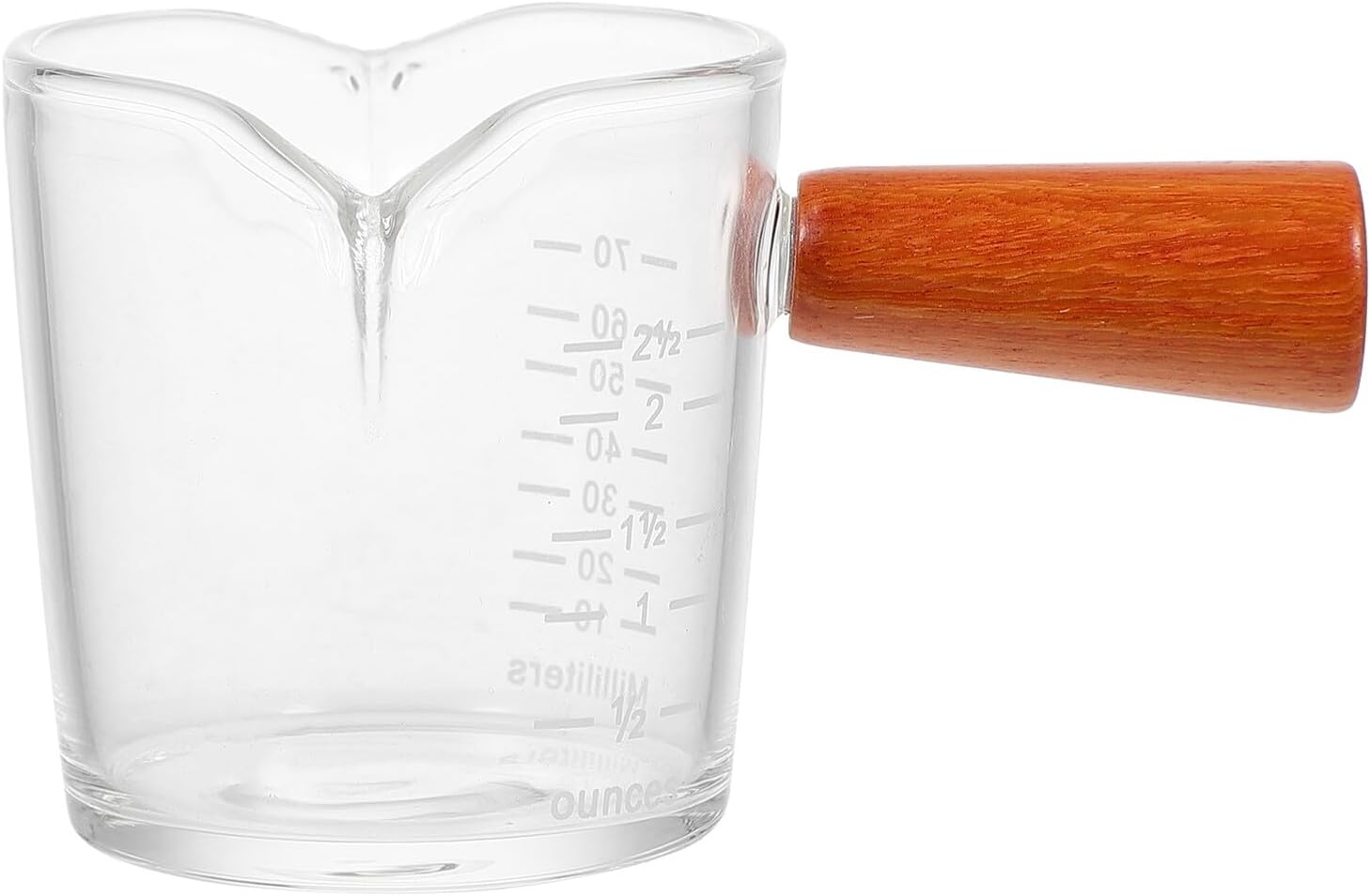 CLISPEED Glass Milk Cup Double Spout with Wooden Handle, Thick-Bottom Coffee Latte Art Measuring Pitcher for Home Use, Heat-Resistant Milk Frothing Cup for Espresso Accessories image number 1