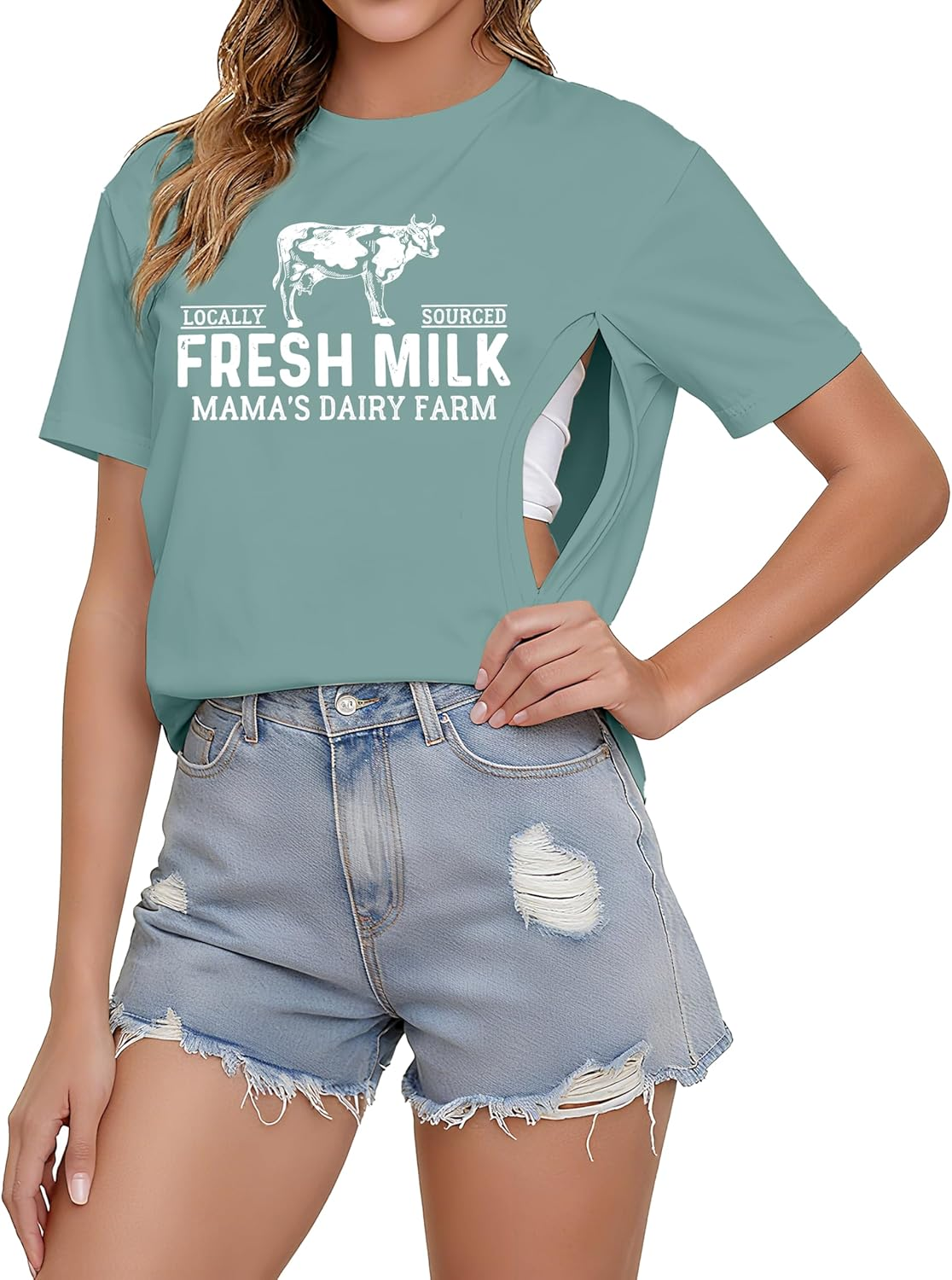 Nursing Shirts for Breastfeeding Shirt Zipper: Women Mama Nursing Graphic Tee Causal Maternity Clothes Top