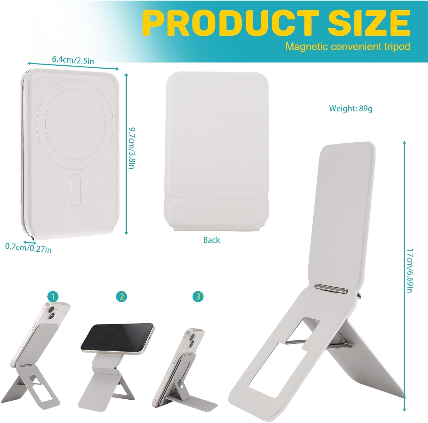 Hcskoss Mobile Phone Holder Foldable Magnetic Phone Tripod Stand Cell Phone Stand Strong Magnets PU Leather Phone Stand Compatible with Iphone 17/16/15/14/13/12 Series