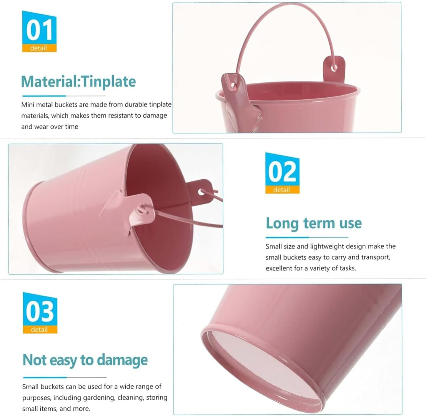 6 Pcs Candy Color Small Iron Buckets, Mini Metal Storage Buckets with Lightweight Handle, Retro Classic Design for Candy Party Favors, Garden Planting, Home Decor, Crafts image number 4