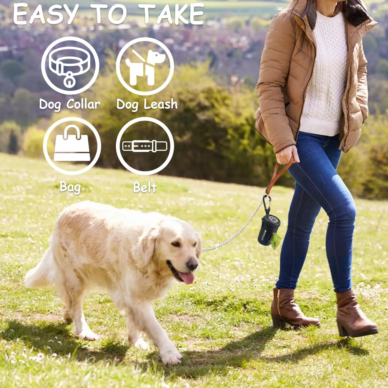 TRIPOLACO Dog Poop Bag Holder for Leash, Easy Release Doggie Poop Bag Dispenser, Fits Most Standard Poo Bags, Soft Fabric Dog Waste Bag Holder with Carabiner Clip, Compatible with All Leashes, Black image number 6