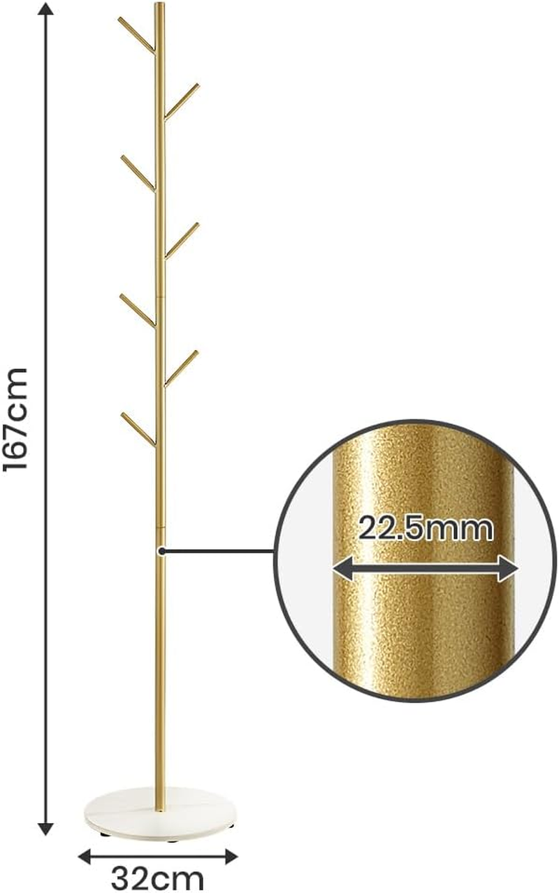 Furb Free Standing Metal Coat Rack, Gold Clothes Jacket Hat Bag Hanger Stand, Heavy Duty Marble Base, 167Cm Tall, 7 Hooks image number 5