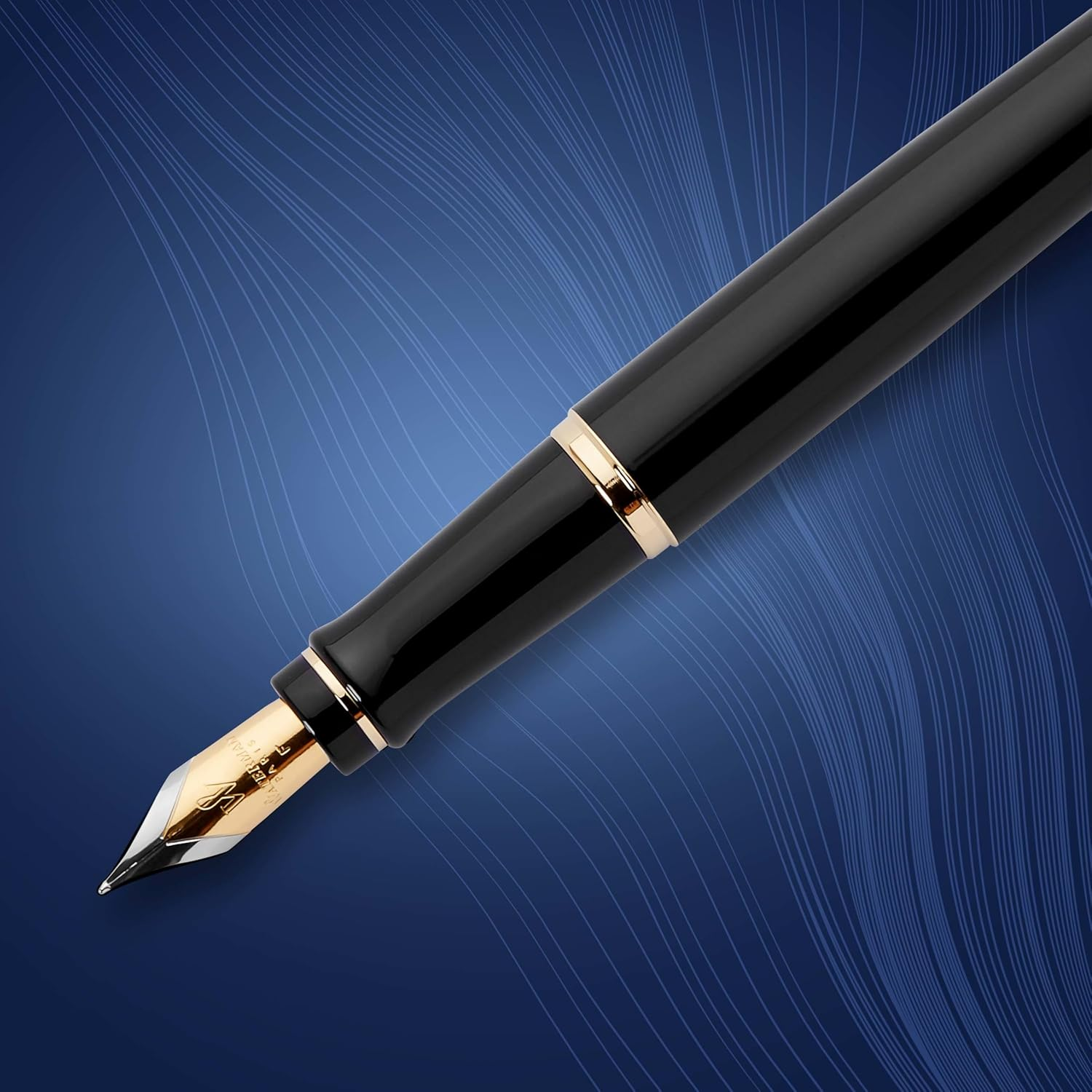Waterman Expert Fountain Pen | Gloss Black with 23K Gold Trim | Medium Nib | Gift Box image number 5