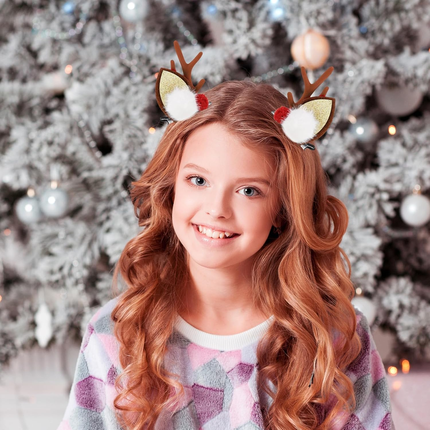 2 Pairs Christmas Reindeer Hair Clips, Christmas Hair Accessories with Antlers, Hair Clip, Christmas Hair Clips, Reindeer, Hair Accessories Christmas for Women, Girls, Children (C) image number 3