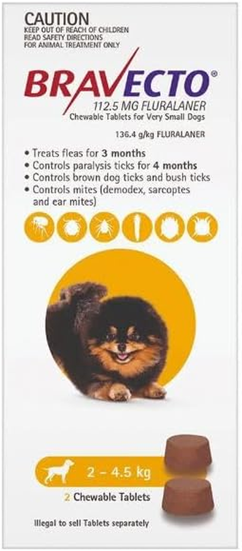 Bravecto for Toy Dogs 2-4.5Kg Yellow 2 Chews