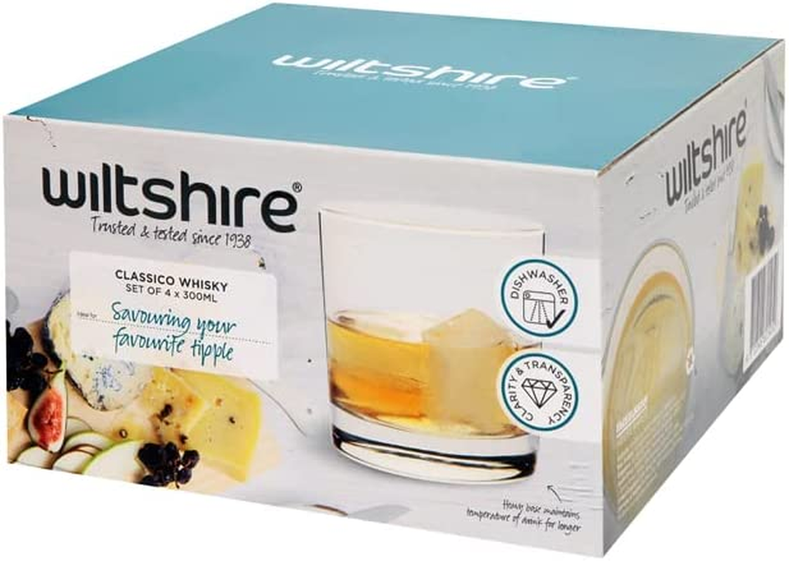 Wiltshire Classico Stemless Wine Glasses Set of 4 &ndash; Durable 435Ml Clear Wine Tumblers with Elegant Minimalist Shape, Premium Glassware for Wine, Water, Matcha or Cocktails, Dishwasher Safe