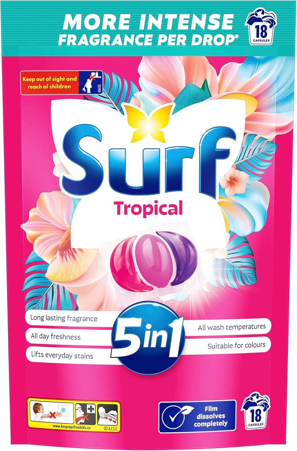 Surf Tropical Detergent Capsules, 50 Pack